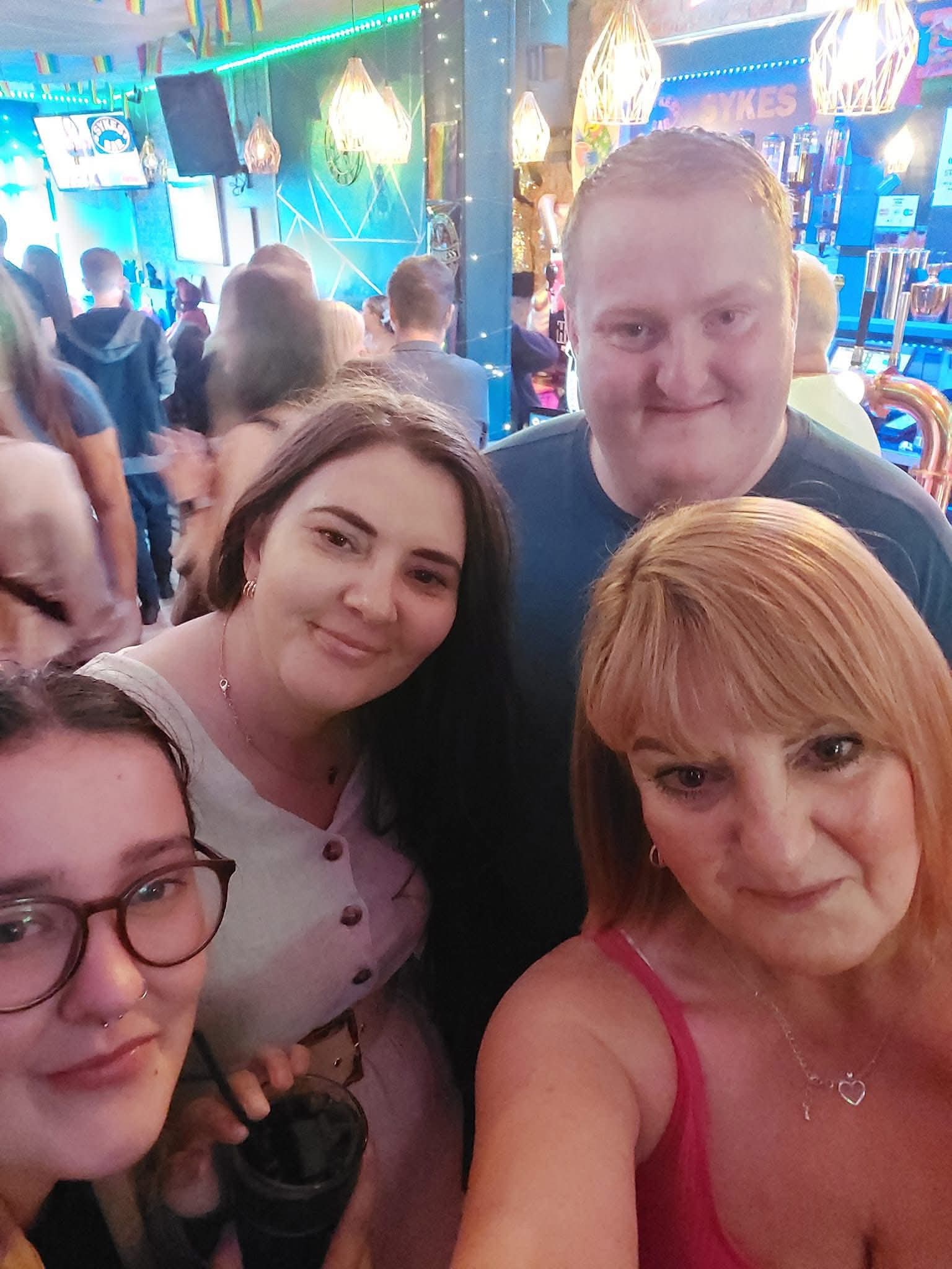 Justin with friends during a night out